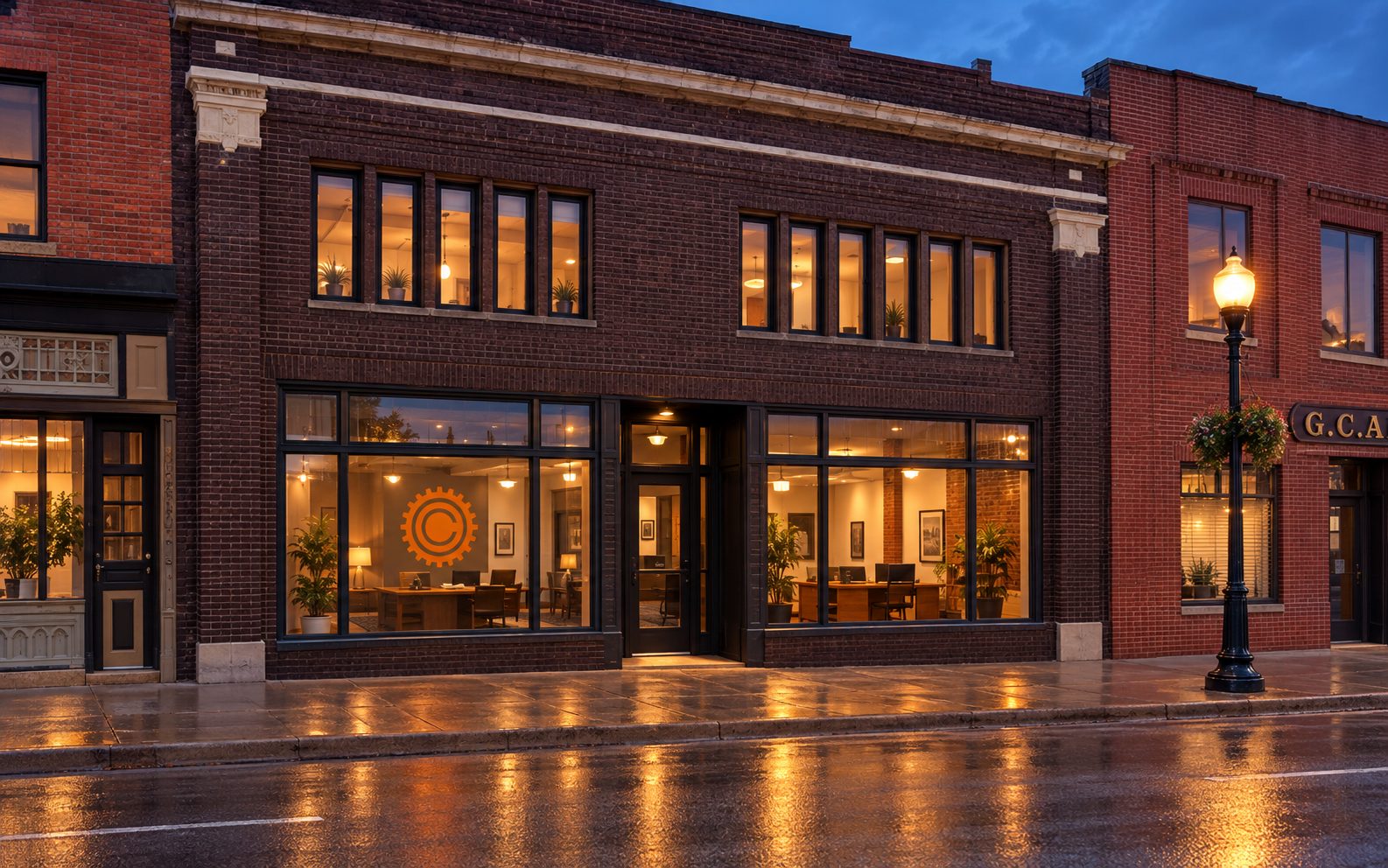 The Chittick Insurance office at dusk